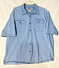Wrangler Shirt Men  s Sz 2XL Denim Flex for Comfort Blue Button Up Short Sleeve