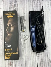 Barber Pro Beard Hair Straightener Brush Travel Black 2 In 1 Plus Extras