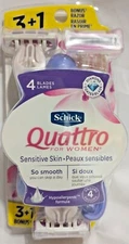 1 Pack Schick Quattro Sensitive Skin 4 Blades 4 Razors Diamond Coated Blades