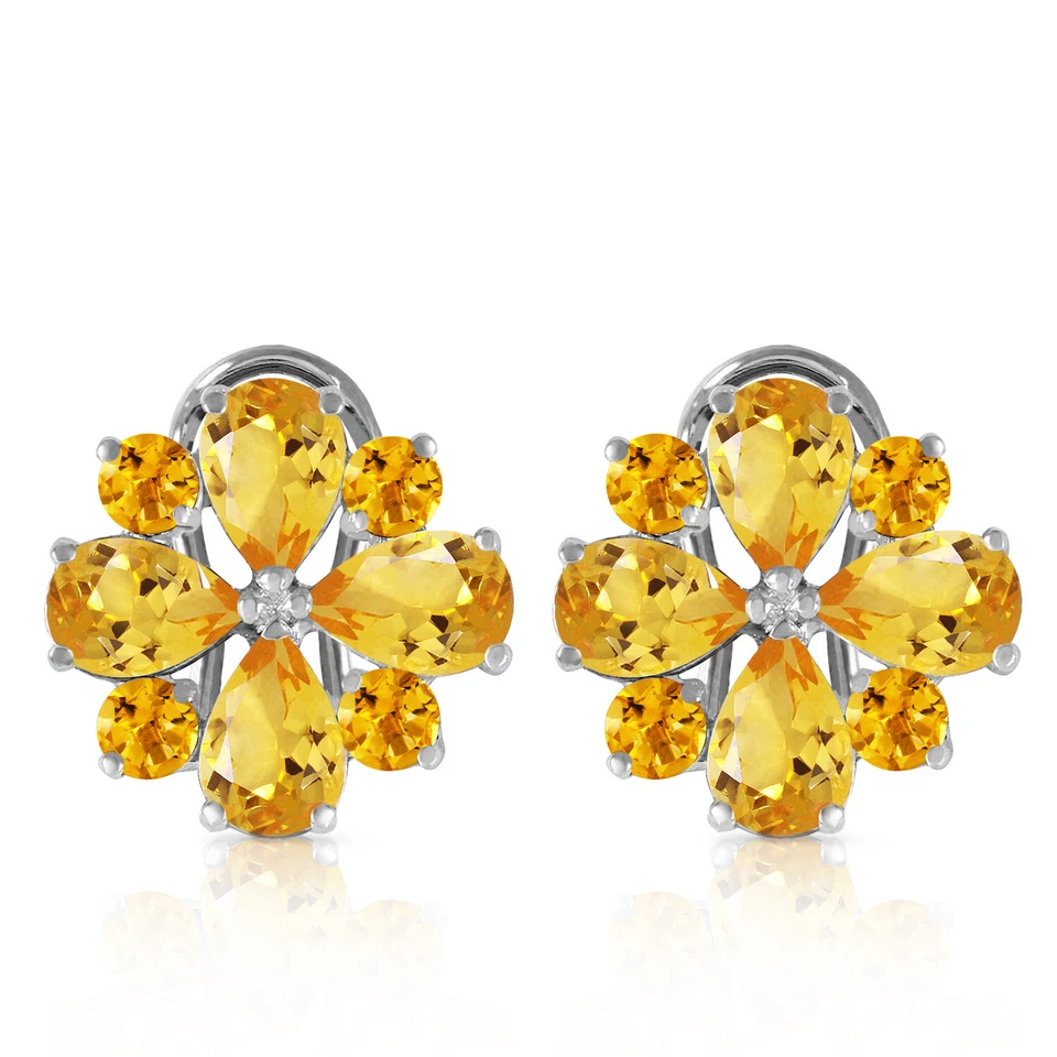 Pendientes de citrino de oro blanco macizo de 14K de 4,85 quilates con detalles de amor Foto 2 de 4