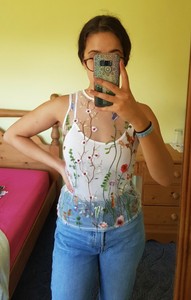 embroidered mesh top