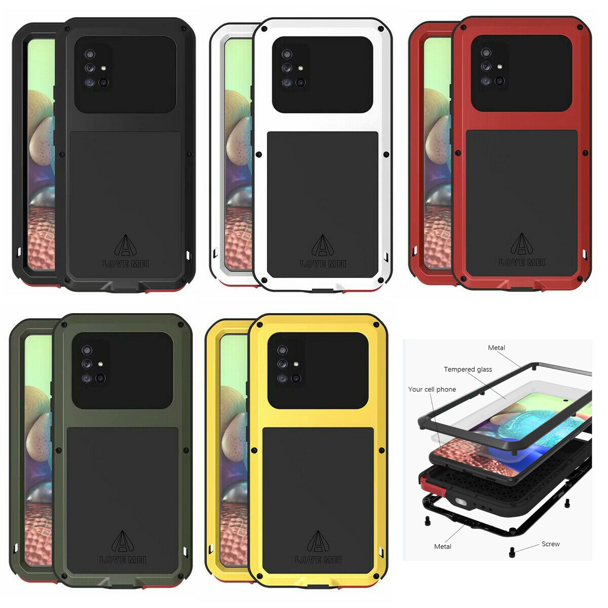 LOVE MEI Metal Housing Gorilla Glass for Samsung Galaxy A51/A71 5G