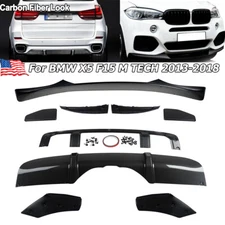 For BMW X5 F15 M Tech Carbon Look Front Lip+Rear Diffuser Body Aero Kits Plastic