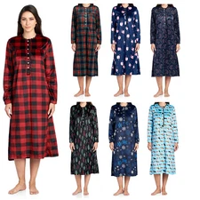 Ashford & Brooks Women's Fleece Long Sleeve Nightgown Lounger Sleep Robe Dress
