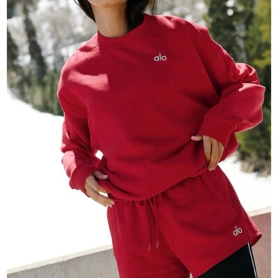 Alo Accolade Crew Neck Pullover NWT Bold Red | eBay