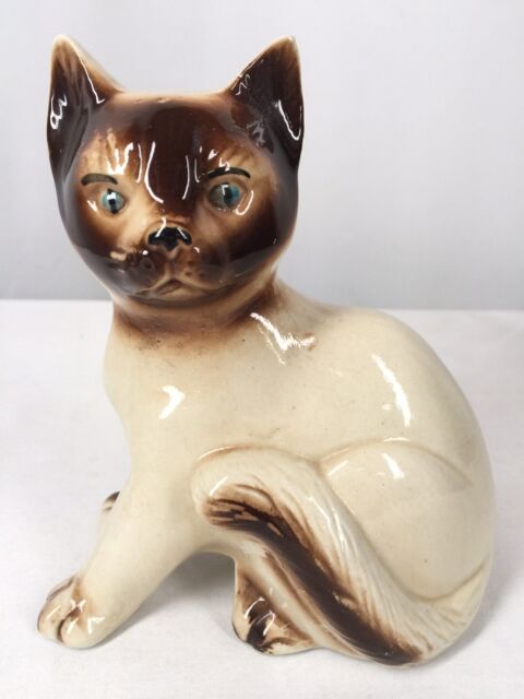 Vintage Porcelain  Ceramic  Siamese  Cat  Figurine MidCentury 