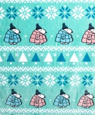 Peanuts Snoopy Christmas Throw Blanket Puffer Jacket Snowflakes Turquoise New
