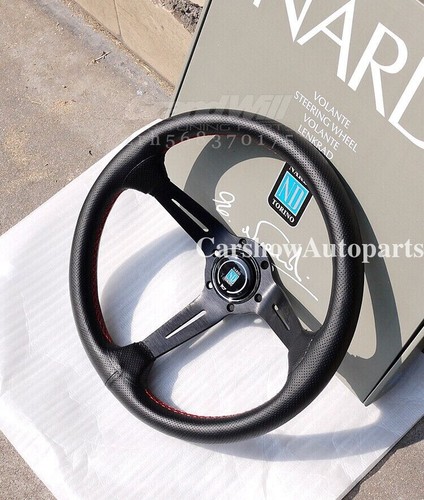 NARDI 350MM Deep Cone 9cm Perforated Leather Black Spoke Sport Steering Wheel - Picture 3 of 20
