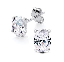 925 Sterling Silver 2.50ct Simulated Diamond Oval Stud Earrings 7mm x 5mm Ladies
