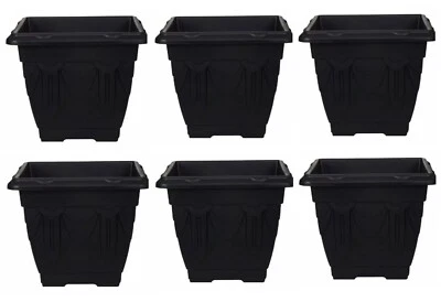 30 cm Set of 6 Venetian Deep Square Planter Flower Pot Grow Container Black - Image 1 of 4