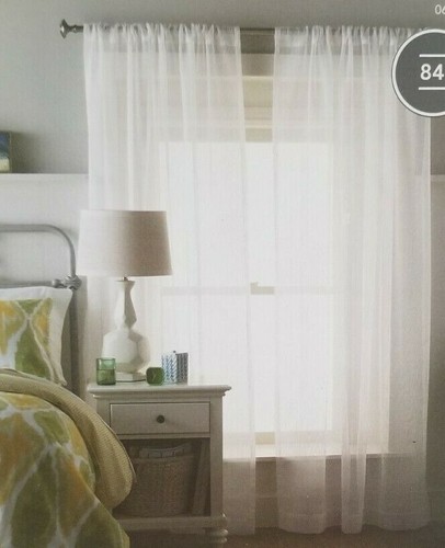 2 Threshold White Stripe Sheer Panels (1 Pair) 108" x 84" NIP - Picture 7 of 11