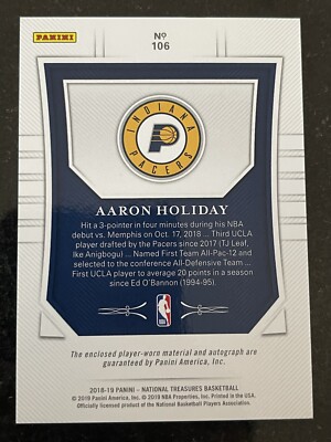 その他 Aaron Holiday RC auto National Treasures 2018-19 National Treasures Aaron Holiday Pacers RC RPA Auto