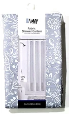 VCNY Home Fabric Shower Curtain 72x72 Reinforced Button Hole Jacobean Gray