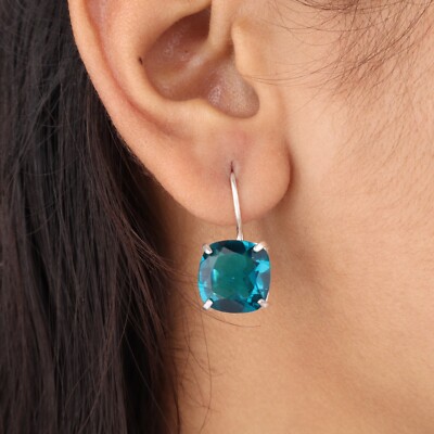 Natural Apatite Gemstone 925 Sterling Silver Jewelry Handmade Women Earrings1''