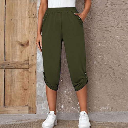 Plus Size Womens 3/4 Cropped Capri Pants Ladies Casual Shorts Joggers Trousers - Picture 12 of 30