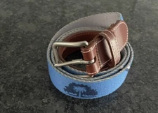 PETER MILLAR Needlepoint Canvas Golf Belt Sz 40 May River Golf Club Blue