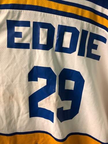MAGLIA HOCKEY SU GHIACCIO USATA AK PERSONALIZZATA TAGLIO PORTIERE ST. LOUIS BLUES EDDIE 29 BIANCA - Foto 13 di 16