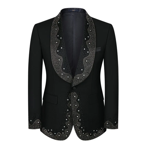 Herren Anzüge 3 Stck. Normale Passform Schal Revers Smoking Bräutigam Luxus Strass Perlenstickerei - Bild 34 von 35