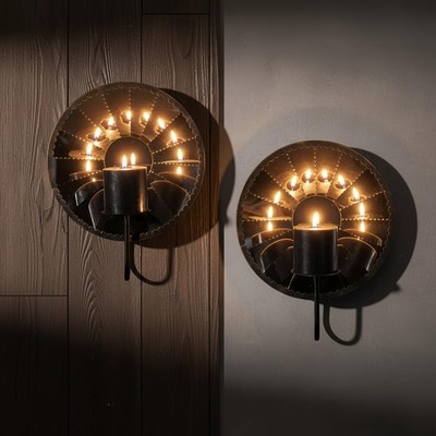 Iron Candle Sconces Wall Candle Holder Set of 2 Multi-Angle Light Reflection