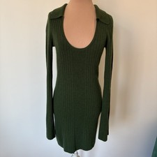 REFORMATION Farfalle Cashmere Cedar Green Long Sleeve Sweater Mini Dress EUC S