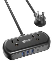 Power Strip with USB, SUPERDANNY Mini Surge Protector 2 5ft, Black