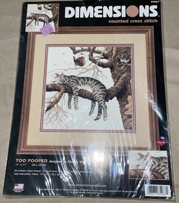 Dimensions ''Too Pooped''  Cat Counted Cross Stitch Kit 35087 11'' x 11''  