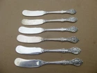 6  GORHAM KING EDWARD STERLING SILVER FLAT HANDLE BUTTER SPREADERS CIRCA 1936