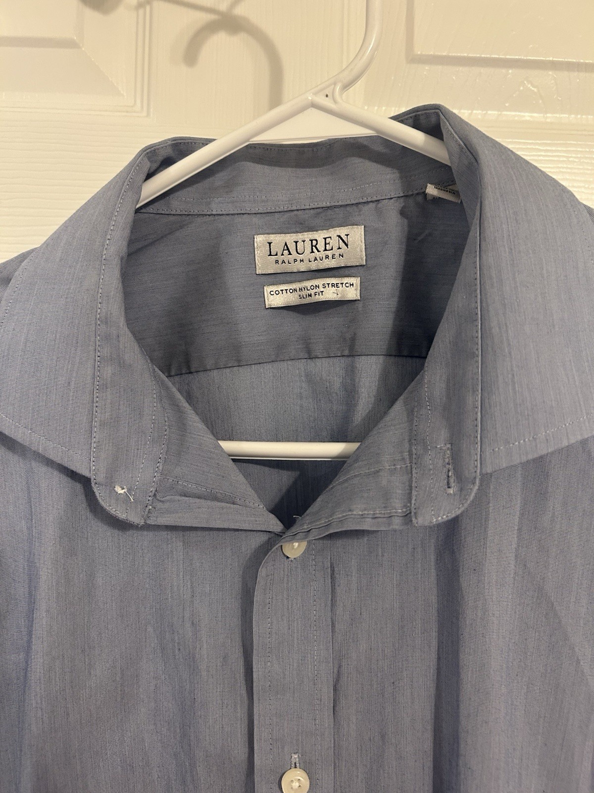 Lauren Ralph Lauren Slim Fit Stretch Cotton Nylon Dress Shirt Blue XL Men's thumbnail 3