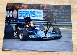 Emerson Fittipaldi hand signed photo 17x12cm 1972 JPS Lotus 72 Cosworth