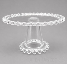 Crystal Beaded Clear Glass Pedestal High Cake Stand Dessert Plate 8" Diameter
