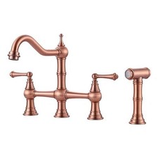 Bridge Kitchen Faucet with Side Sprayer, Solid Brass Kitchen Faucet for Sink
