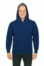 MEN HANDMADE ANDEAN ALPACA NAVY BLUE PULLOVER HOODIE SZ M
