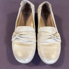 New Dansko Karen bow leather loafers flats Sz 38 Grayish comfort small flaw