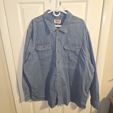 Wrangler Denim Long Sleeve Button Up Shirt Mens Large Blue Breast Pockets