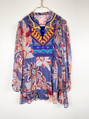 SOFT SURROUNDINGS Tory Tunic Sheer Coastal Floral Print Sz X-LARGE Boho