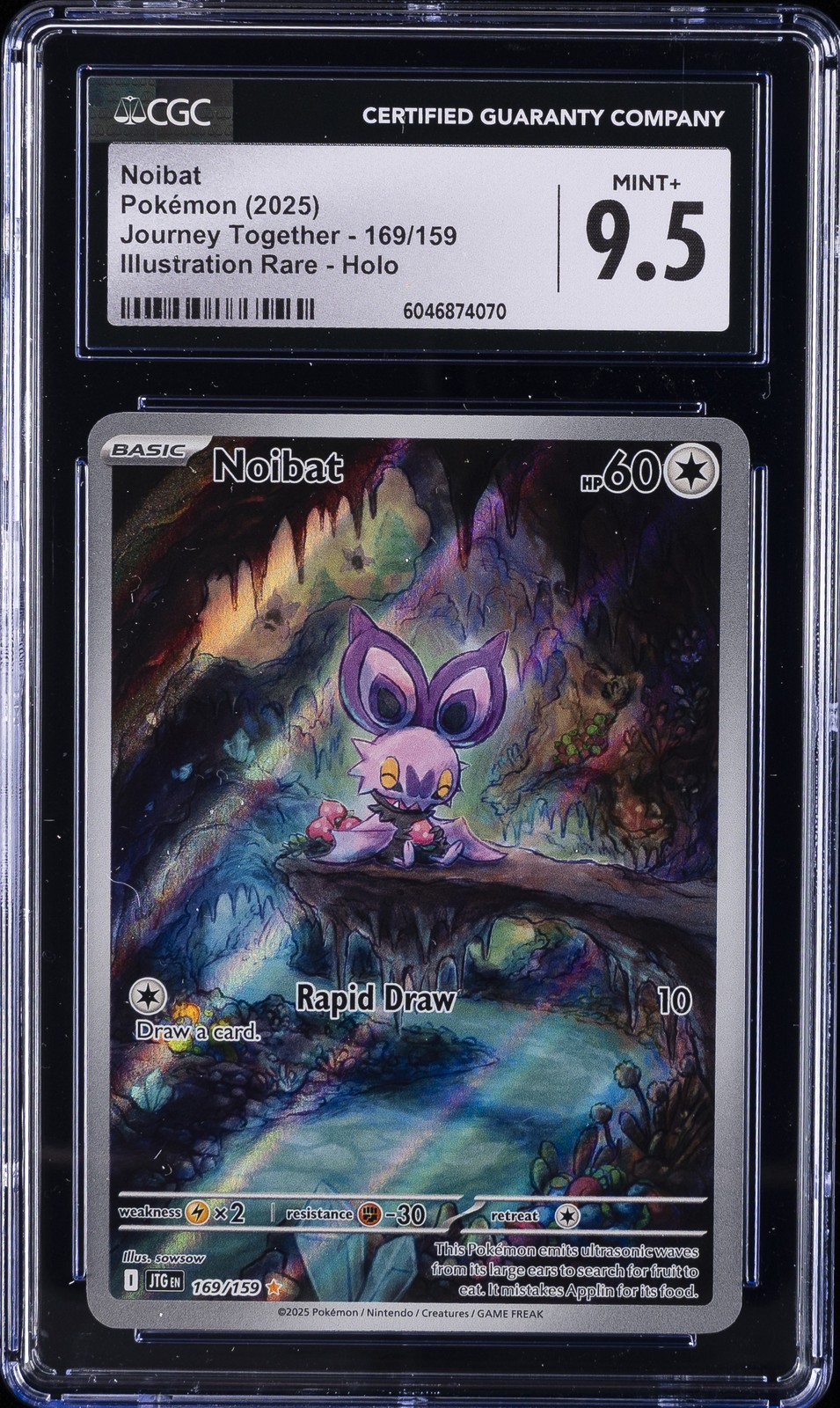 2025 POKEMON JOURNEY TOGETHER ILLUSTRATION RARE - HOLO #169/159 NOIBAT CGC 9.5