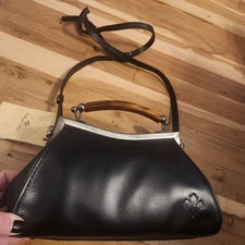 PATRICIA NASH Kelmscott frame top handle Kisslock, leather crossbody, Black
