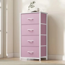 Uforic Pink 4-Drawer Fabric Dresser, Storage Organizer for Bedroom & Nursery