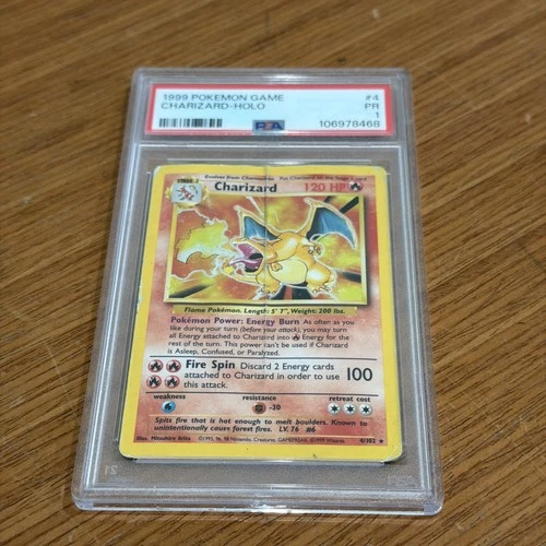 1999 POKEMON TCG BASE SET UNLIMITED CHARIZARD HOLO 4/102 PSA 1