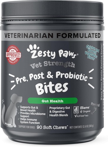 Zesty Paws Vet Strength Probiotics for Dogs, Digestive Health & Gut 90 Count