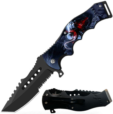 8.5'' Venom Spring Assist Pocket Knife Serrated Tanto Black Blade 3D Nylon Handle