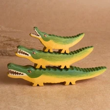 Handmade Wooden Jungle Safari Animals Сrocodile Figurines Toy Set Zoo Africa