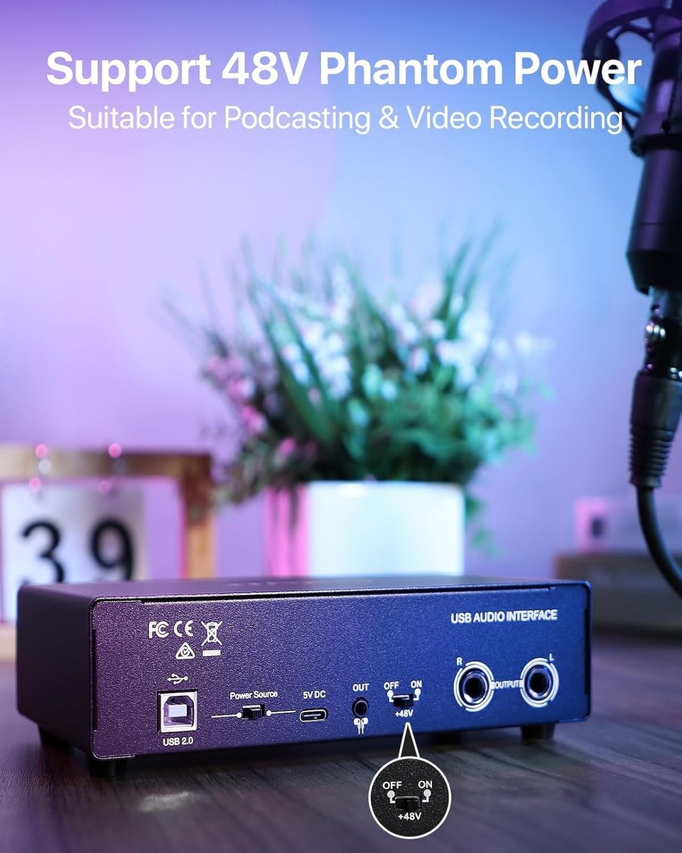 2x2 USB-C Audio Interface for PC/Mac Recording, 24-bit/192kHz Dual
