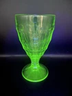 Hazel Atlas Glass COLONIAL BLOCK Uranium Green Water Goblet footed 5¾ Depression