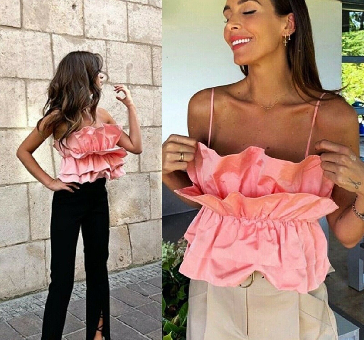 Zara Voluminous Taffetta Top Crop Dusty Pink Blogger Fav Ref 8072