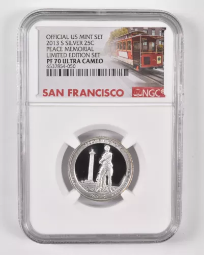 2013-S Silver PF70 Peace Memorial Quarter NGC Limited Edition SF Label