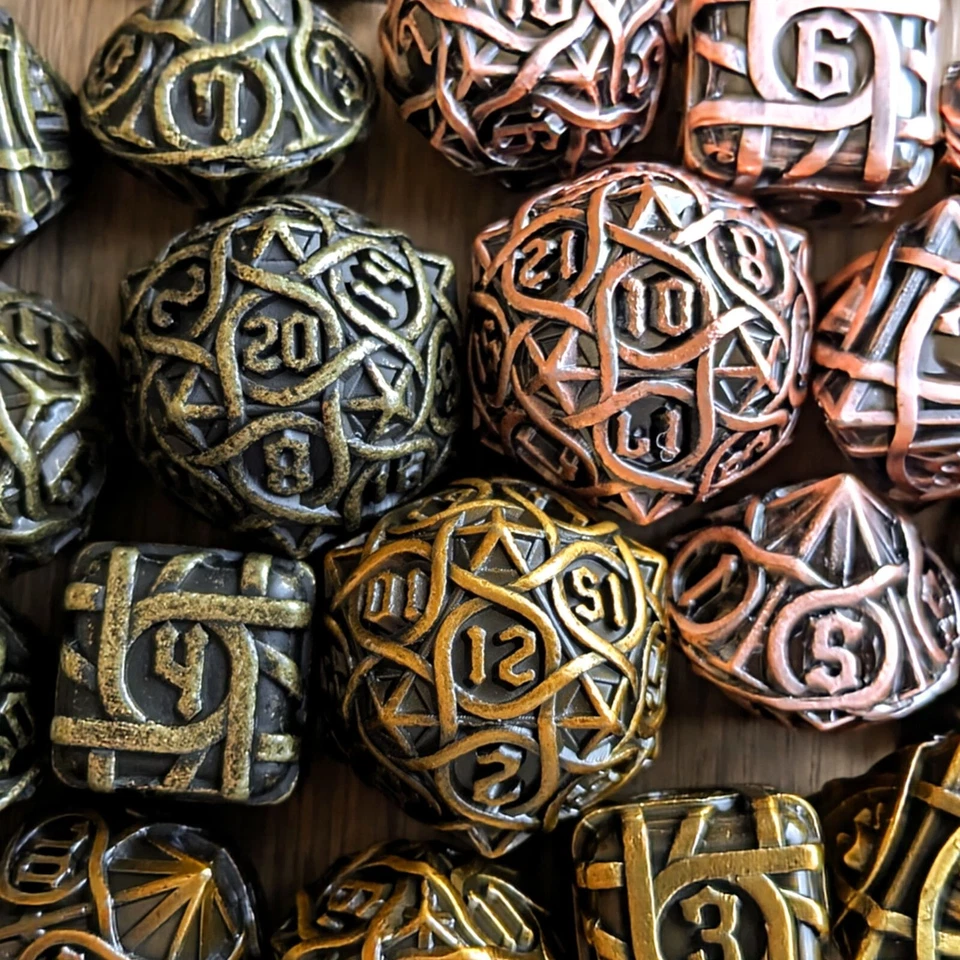DND Dice Set 7pcs Metal Polyhedral Game Die Labyrinthine TTRPG Geek Nerd Gift - Image 2 of 3