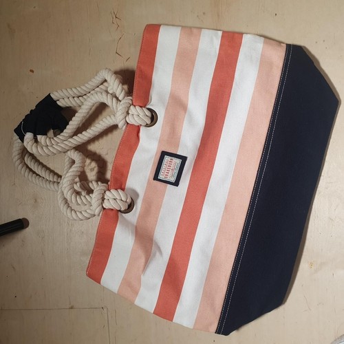orange navy striped large beach bag tote brakeburn eBay