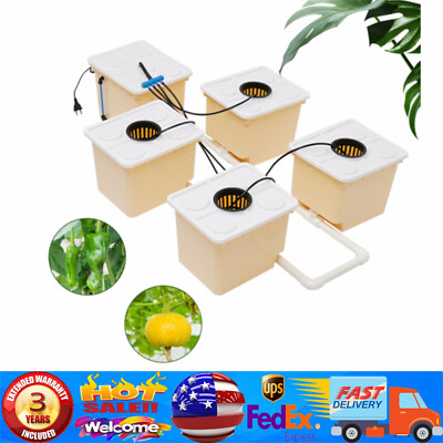 Hydroponics Drip Growing System 5 Sites Dutch Buckets w/Lids + Submerged Pump