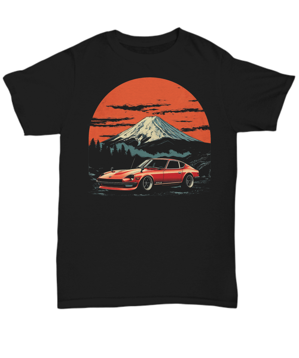 Datsun 240z / 260z / 280z Cartoon T-Shirt – Blue Z-Car Graphic On White, Short Sleeve, Jerzees